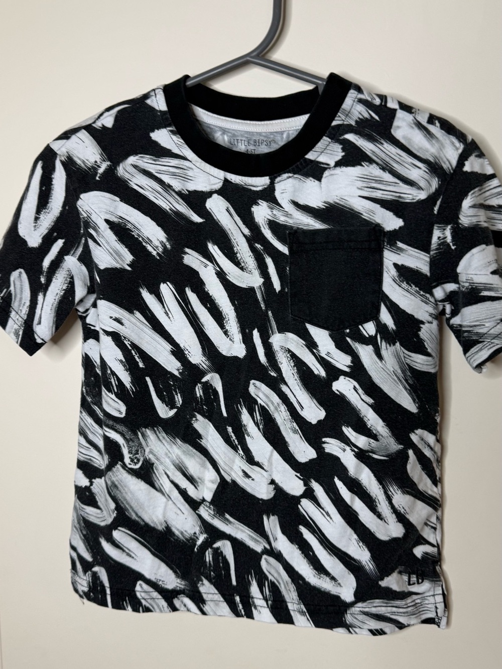 Little Bipsy Black & White Brushstroke Pocket Tee